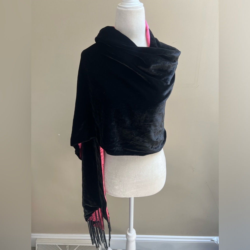 Black Velvet Wrap Shawl with Pink Lining